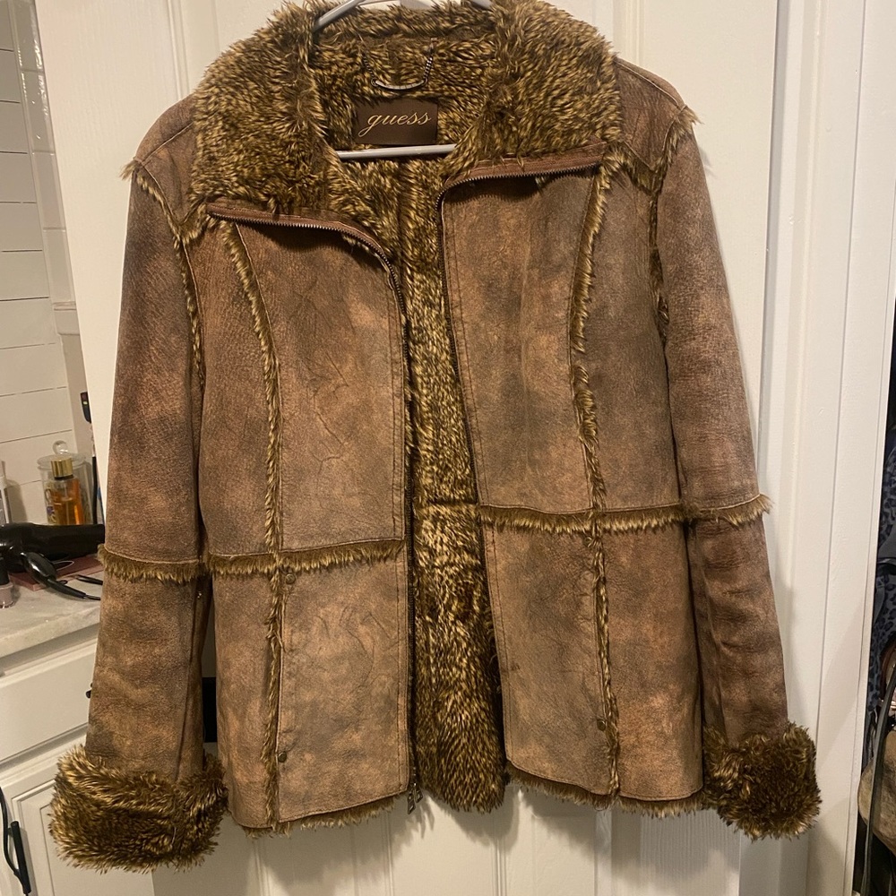 Genuine leather Guess jacket. Faux fur lined all the way through. medium.